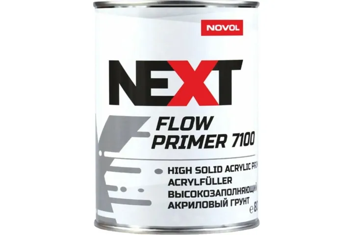 Акриловый грунт + отвердитель NOVOL NEXT FLOW 7100 высокозаполняющий, 4+1, серый, банка 800 мл 90888-90899