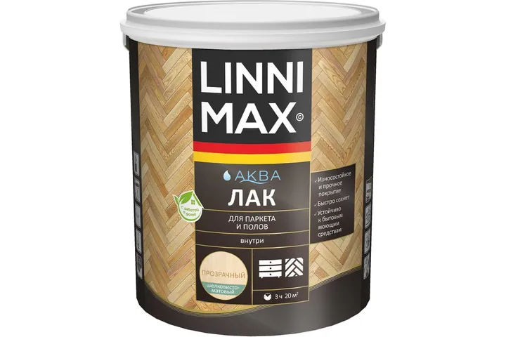 Акриловый лак LINNIMAX (ALPINA) аква для паркета и полов для вн раб шелк-мат прозрачный 0,9 л 948105337