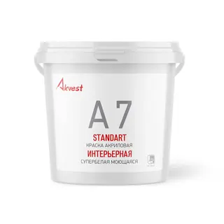 Аквест (Akvest) А-7 СТАНДАРТ Краска моющаяся акриловая супербелая универсальная (база А, 14 кг)
