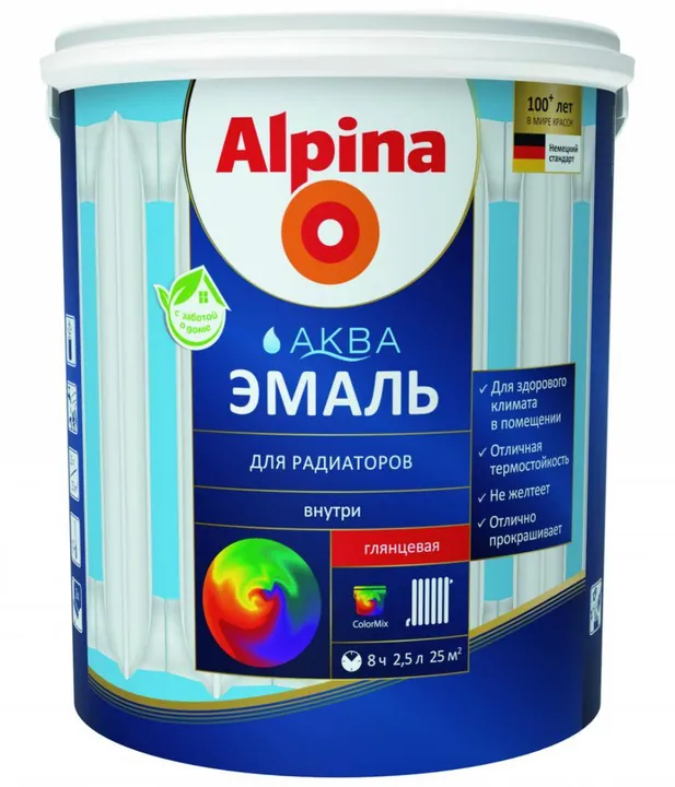 Alpina / Альпина Аква водоразбавляемая эмаль для радиаторов 0,9 л