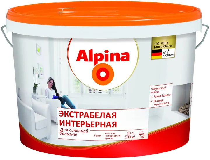 Alpina / Альпина Экстрабелая Интерьерная матовая краска для стен и потолков 10 л
