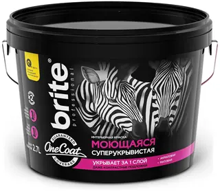 Brite Professional One Coat / Брайт краска для стен моющаяся высокоукрывистая 2,7 л