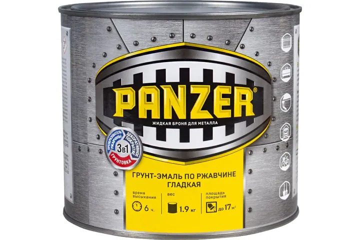 Грунт - эмаль PANZER по ржавчине 3 в 1 гладкая, белая, 1.9 кг 219836