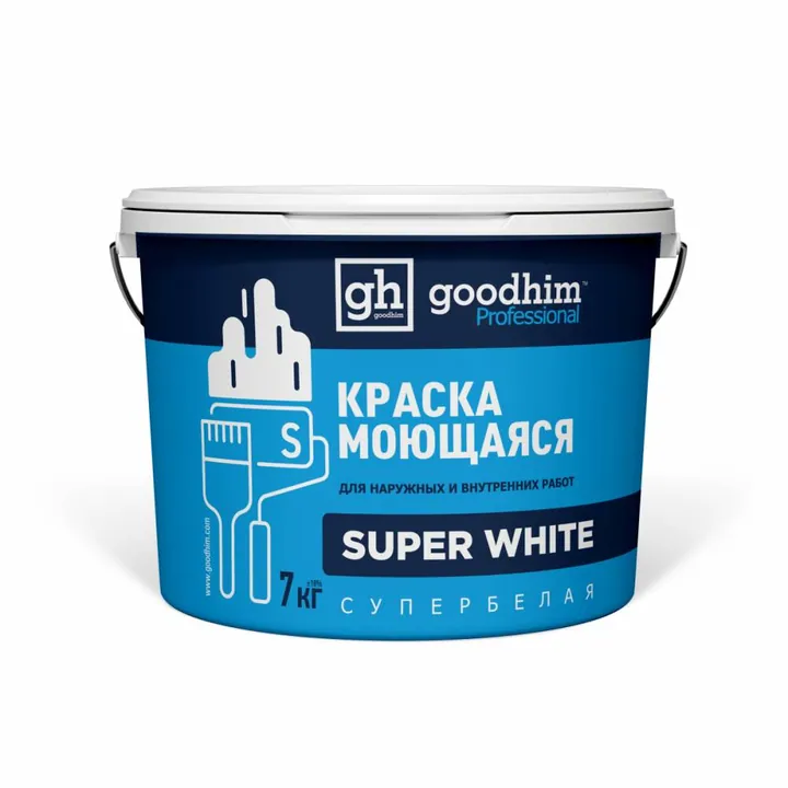 Краска акриловая моющаяся супербелая GOODHIM S База А (7 кг)