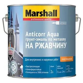 Marshall Anticorr Aqua / Маршал Антикор Аква полуглянцевая грунт эмаль по металлу на водной основе 2 л