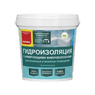 Мастика гидроизоляционная с армирующими фиброволокнами, 12кг, Neomid