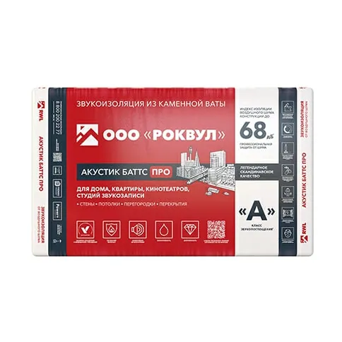 Минеральная вата ROCKWOOL Акустик Баттс Про (1000x600x100) 8 шт (2,40 м2, 0,240 м3) в упаковке