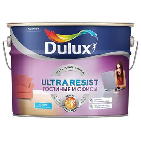 Моющаяся краска для стен Dulux Ultra Resist | Дюлакс Ультра Резист Гостиные и Офисы матовая 10 л