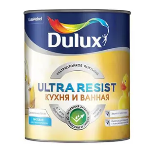 Моющаяся краска для стен Dulux Ultra Resist | Дюлакс Ультра Резист Кухня и Ванная матовая 0,9 л