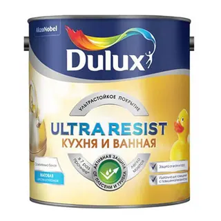 Моющаяся краска для стен Dulux Ultra Resist | Дюлакс Ультра Резист Кухня и Ванная матовая 2,25 л