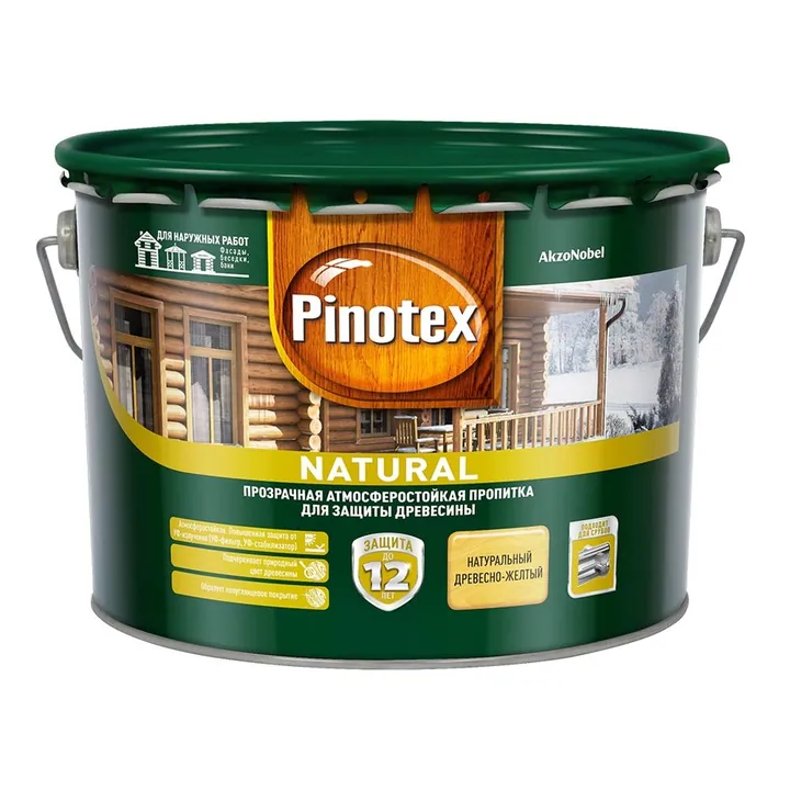 Pinotex Natural / Пинотекс Натурал прозрачная пропитка для древесины защита до 12 лет 9 л