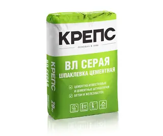 Шпаклевка финишная цементная КРЕПС ВЛ серая, 20 кг
