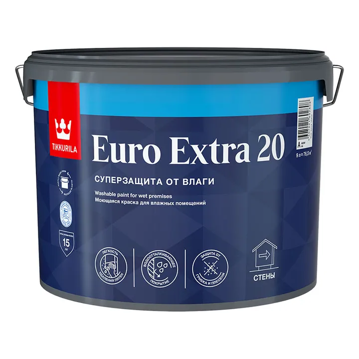 Tikkurila Euro Extra 20 / Тиккурила Евро Экстра 20 полуматовая краска для влажных помещений 9 л