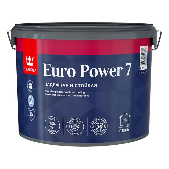 Tikkurila Euro Power 7 / Тиккурила Евро 7 краска матовая моющаяся 9 л