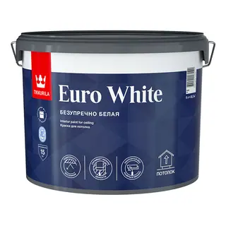 Tikkurila Euro White / Тиккурила Евро Безупречный потолок краска для потолка 9 л